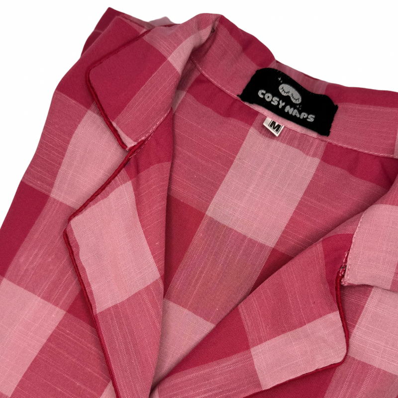 Pink Check Linen Night Suit for Women