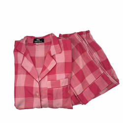 Pink Check Linen Night Suit for Women