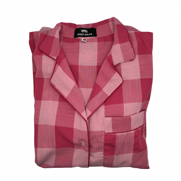 Pink Check Linen Night Suit for Women